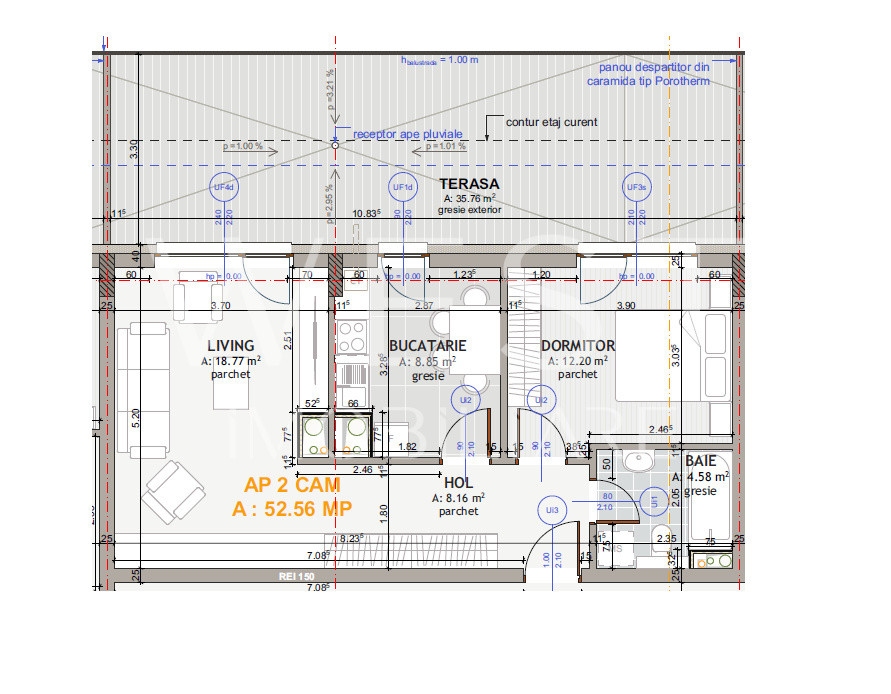 Apartament tip penthouse 2 camere / Terasa 36mp / Eroilor Residence