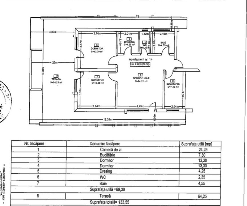Apartament 3 camere | Tip Penthouse | Sup. 133,55 | CF | EROILOR 