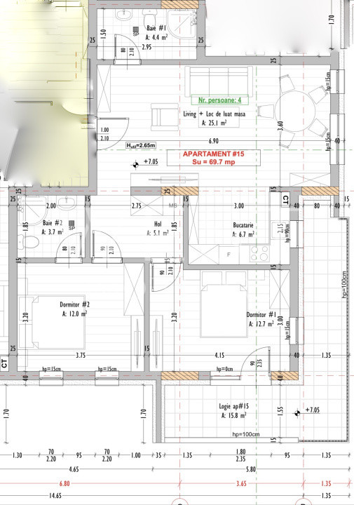 Ap 3 camere 70mp Util + 18mp terasa | Semifinisat | Str. Eroilor