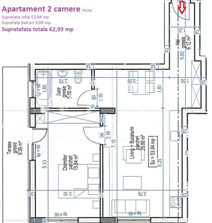 Apartament 2 camere 54mp FINISAT!CF disponibil!PARCARE INCLUSA