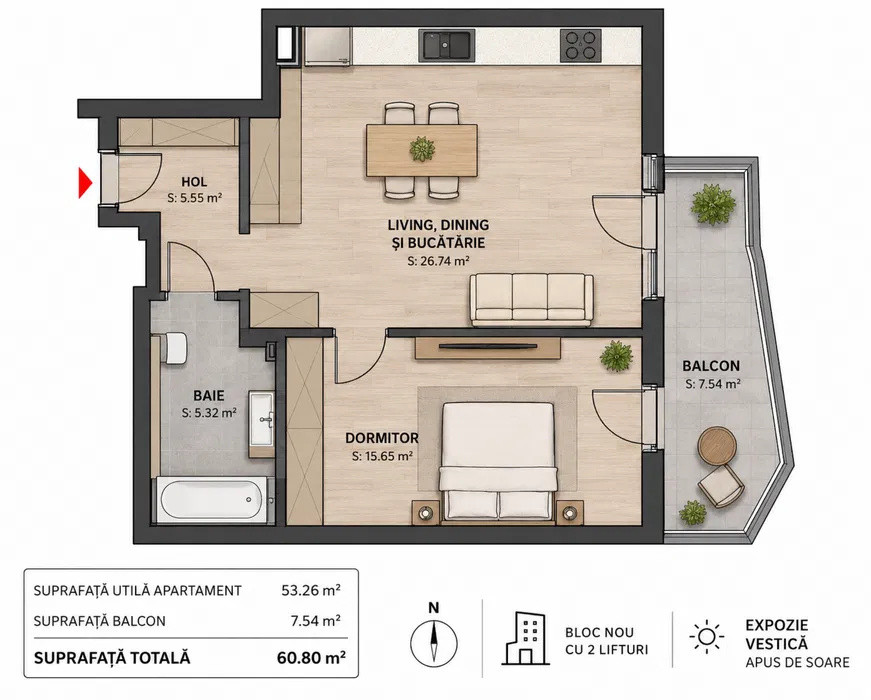 Apartament cu 2 camere | Mon Jardin | Soporului | Cluj-Napoca