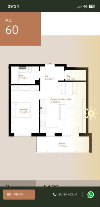 Apartament 2 camere 54mp+terasa! Partial finisat! Parcare! 5 min Vivo!